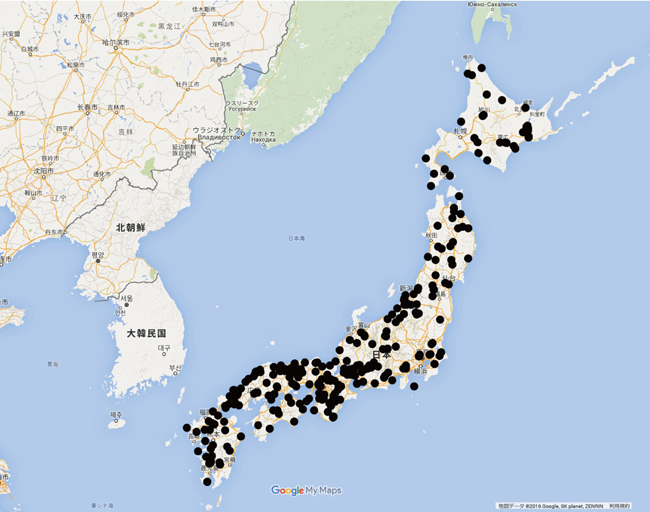 Places in Japan where groundwater aeration sound was detected